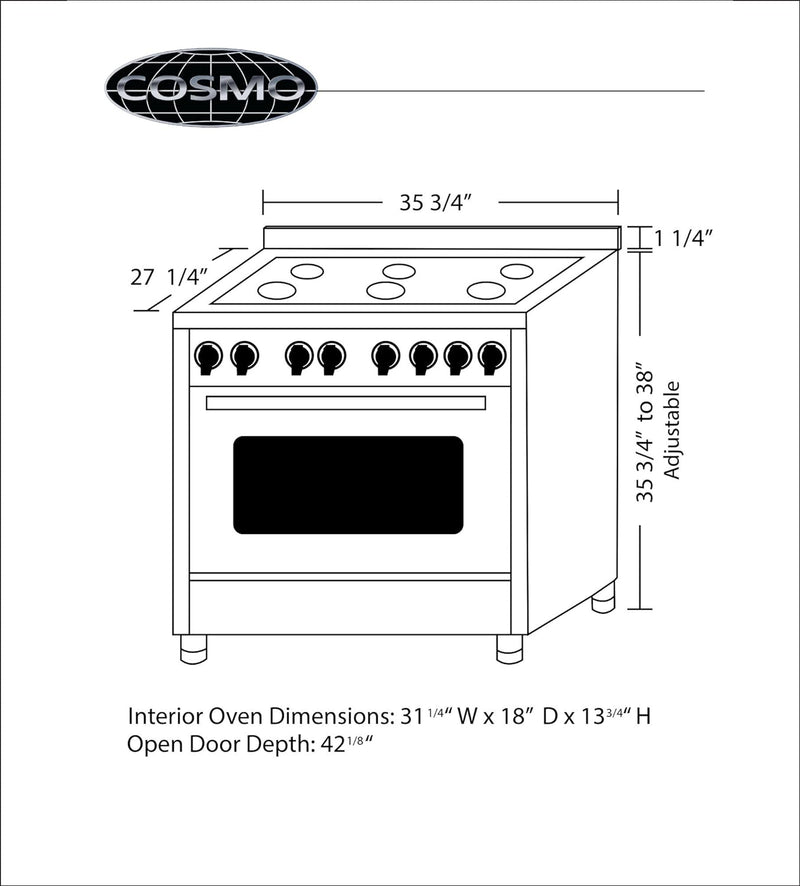 Cosmo 4-Piece Appliance Package - 36-Inch Dual Fuel Range, Under Cabinet Range Hood, Dishwasher and Refrigerator (COS-4PKG-149)