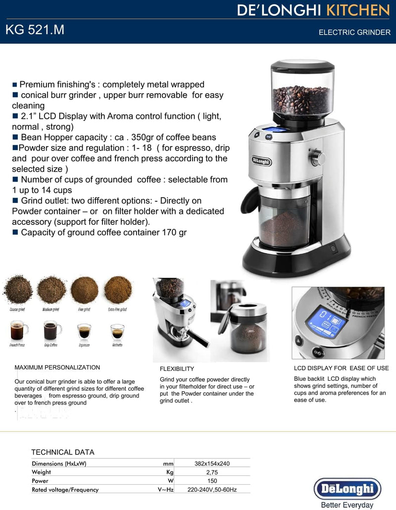 De'Longhi Dedica Arte 15 Bar Pump Espresso Machine and Grinder