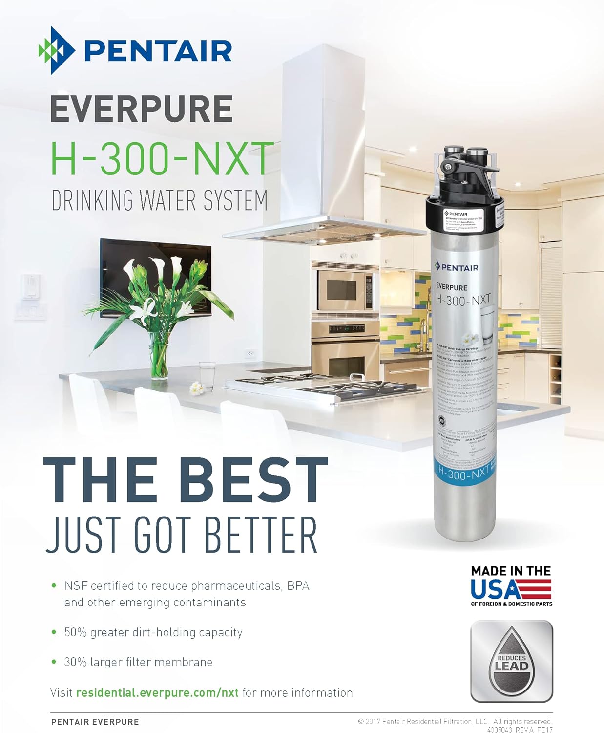 Everpure quick-change drinking water filter cartridge, white cylinder with blue label