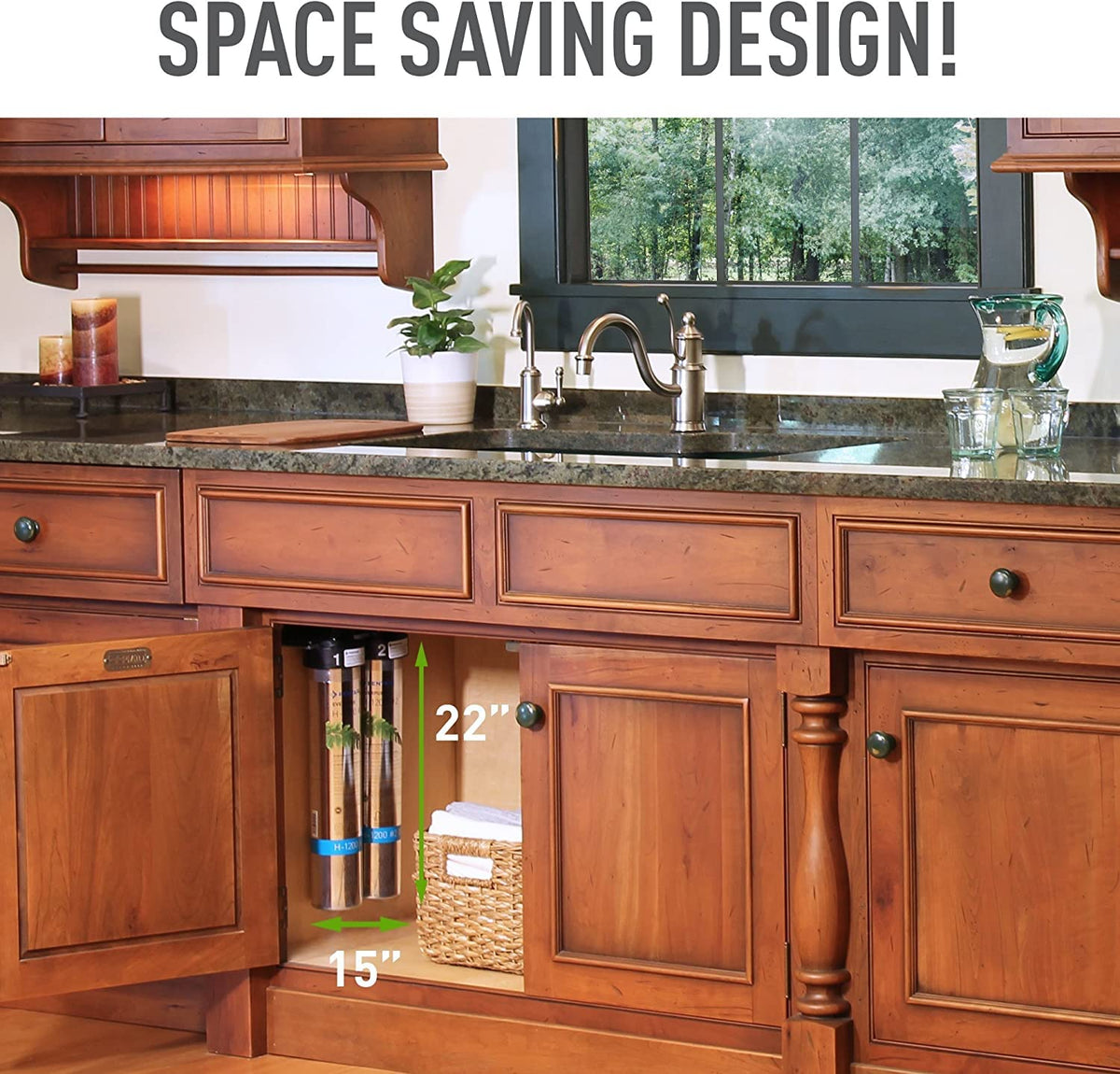 Pentair Everpure H-1200 under-sink drinking water system installed in kitchen cabinet