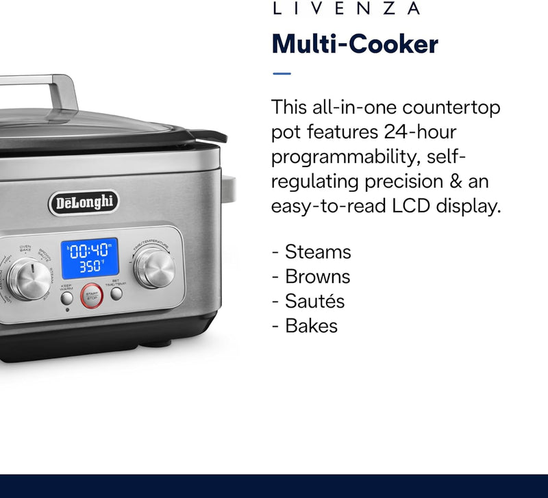 De'Longhi Livenza Multi Cooker 5 in 1 Slow Cooker in Brushed Stainless Steel (CKM1641D)