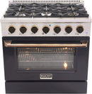 Kucht Signature 36" Propane Gas Range in Stainless Steel with Black, Gold & Silver (KNG361/LP-K-GOLD)