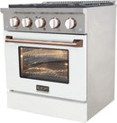 Kucht Signature 30-Inch Propane Gas Range in White with White Knobs & Rose Gold H&le (KNG301/LP-W-ROSE)