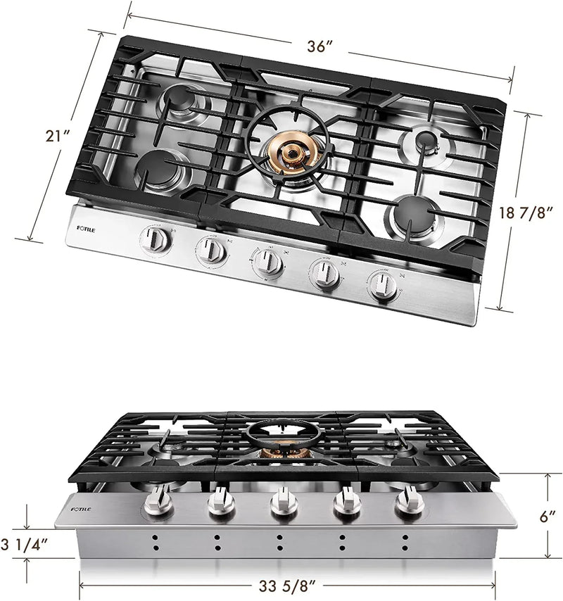 Fotile 2-Piece Appliance Package - 36-Inch Tri-Ring Burner Gas Cooktop and Under Cabinet Range Hood