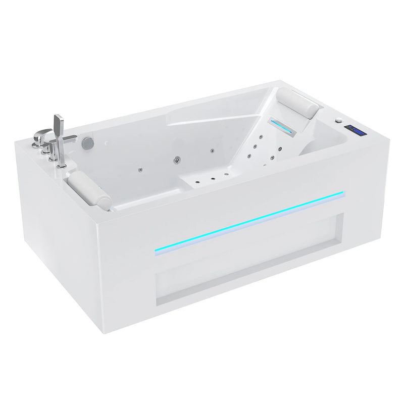 Empava 71-Inch Alcove Massage Inline Heater 2-Person LED Tub With Left Drain (EMPV-71JT802)