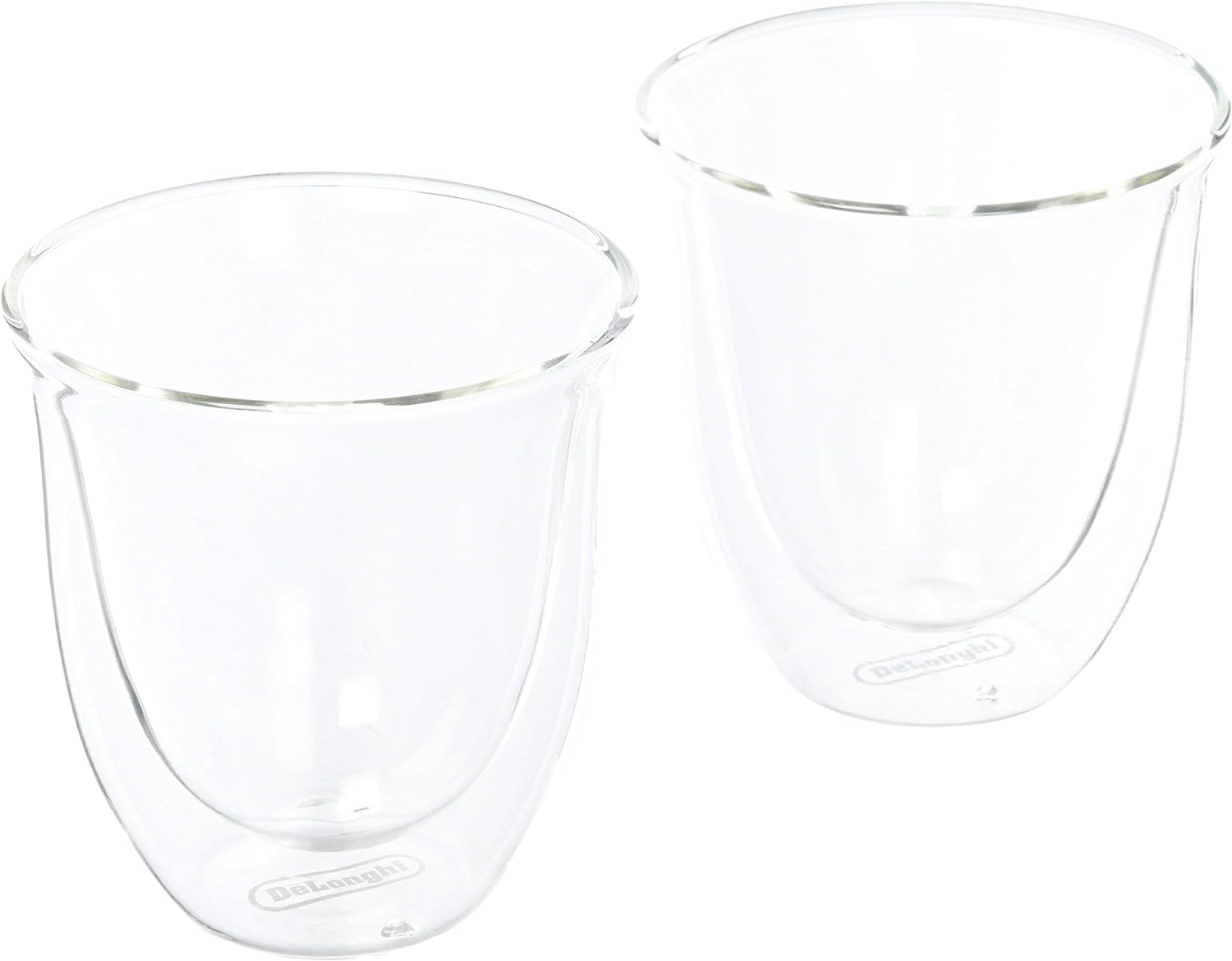 Two clear cappuccino glasses with flared rims