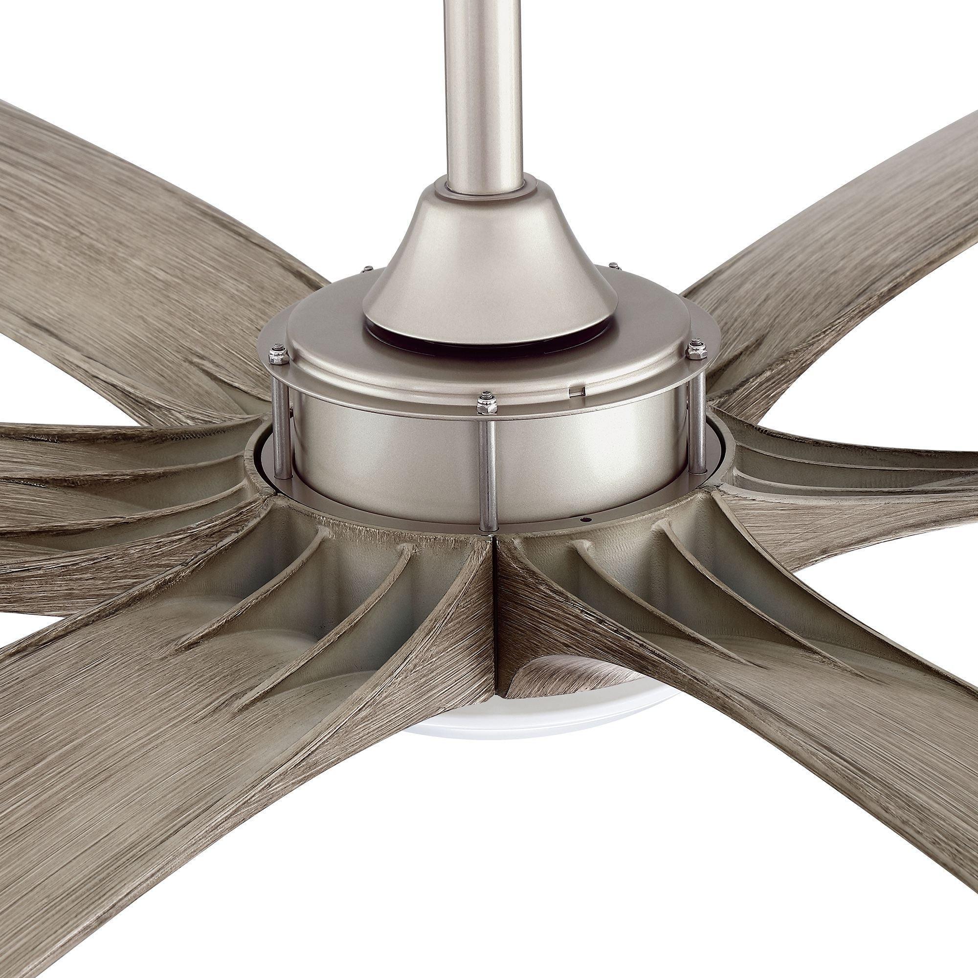 Ceiling fan canopy and motor housing with wood-grain blades and white light cover