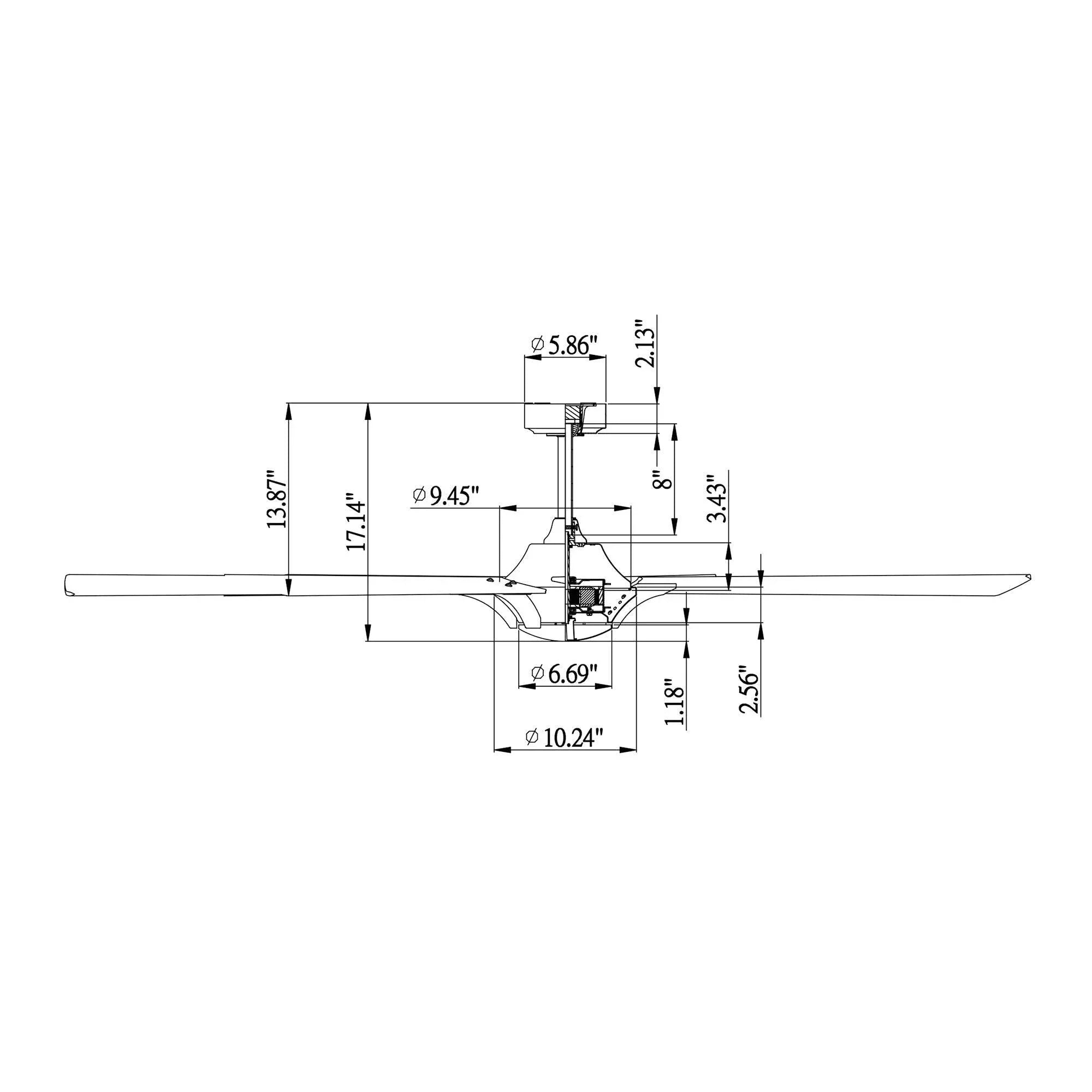 Ceiling fan size diagram with downrod and blade dimensions