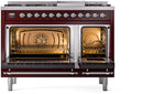 ILVE Nostalgie II 48-Inch Dual Fuel Freestanding Range in Burgundy with Chrome Trim (UP48FNMPBUCLP)