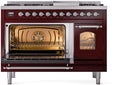 ILVE Nostalgie II 48-Inch Freestanding Natural Gas Dual Fuel Range in Burgundy with Chrome Trim (UP48FNMPBUC)