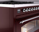 ILVE Nostalgie II 48-Inch Freestanding Natural Gas Dual Fuel Range in Burgundy with Chrome Trim (UP48FNMPBUC)