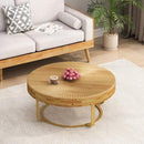 Parrot Uncle 31.5-Inch Modern Round Coffee Table with Wooden Carving Pattern & Metal Legs for Living Room , Reception Room
