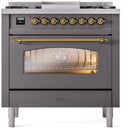 ILVE Nostalgie II 36-Inch Freestanding Natural Gas Dual Fuel Range in Matte Graphite with Brass Trim (UP36FNMPMGG)