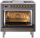 ILVE Nostalgie II 36-Inch Freestanding Natural Gas Dual Fuel Range in Matte Graphite with Brass Trim (UP36FNMPMGG)