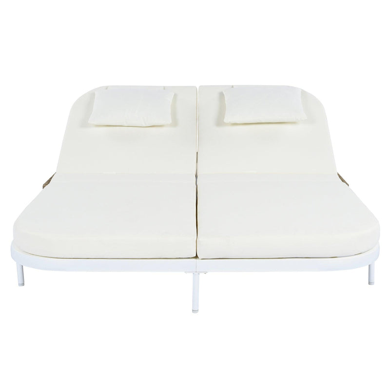 Parrot Uncle Outdoor Patio Rattan Daybed with 5-Position Adjustable Backrest, Removable Cushions & Pillows for Garden, Backyard, Poolside