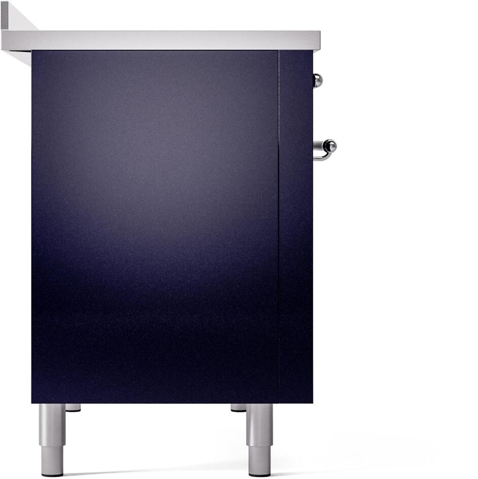 Midnight blue freestanding electric range side panel with adjustable feet