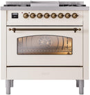 ILVE Nostalgie II 36-Inch Freestanding Natural Gas Dual Fuel Range in Antique White with Bronze Trim (UP36FNMPAWB)