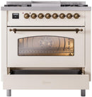 ILVE Nostalgie II 36-Inch Freestanding Natural Gas Dual Fuel Range in Antique White with Bronze Trim (UP36FNMPAWB)