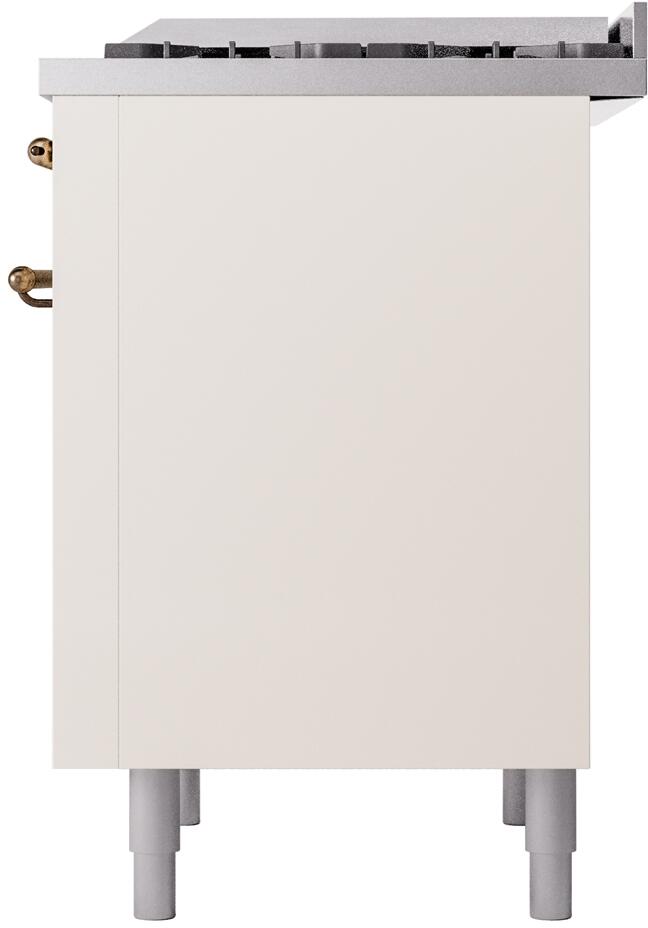 Antique white freestanding range back/side panel with feet legs and bronze handle edge