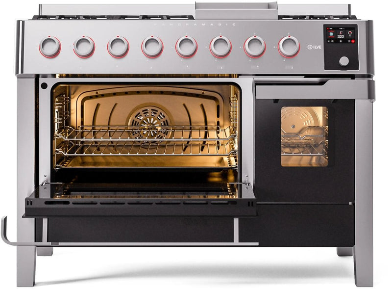 ILVE Panoramagic 48-Inch Freestanding Dual Fuel Range in Stainless Steel (UPM12FDS3SS)
