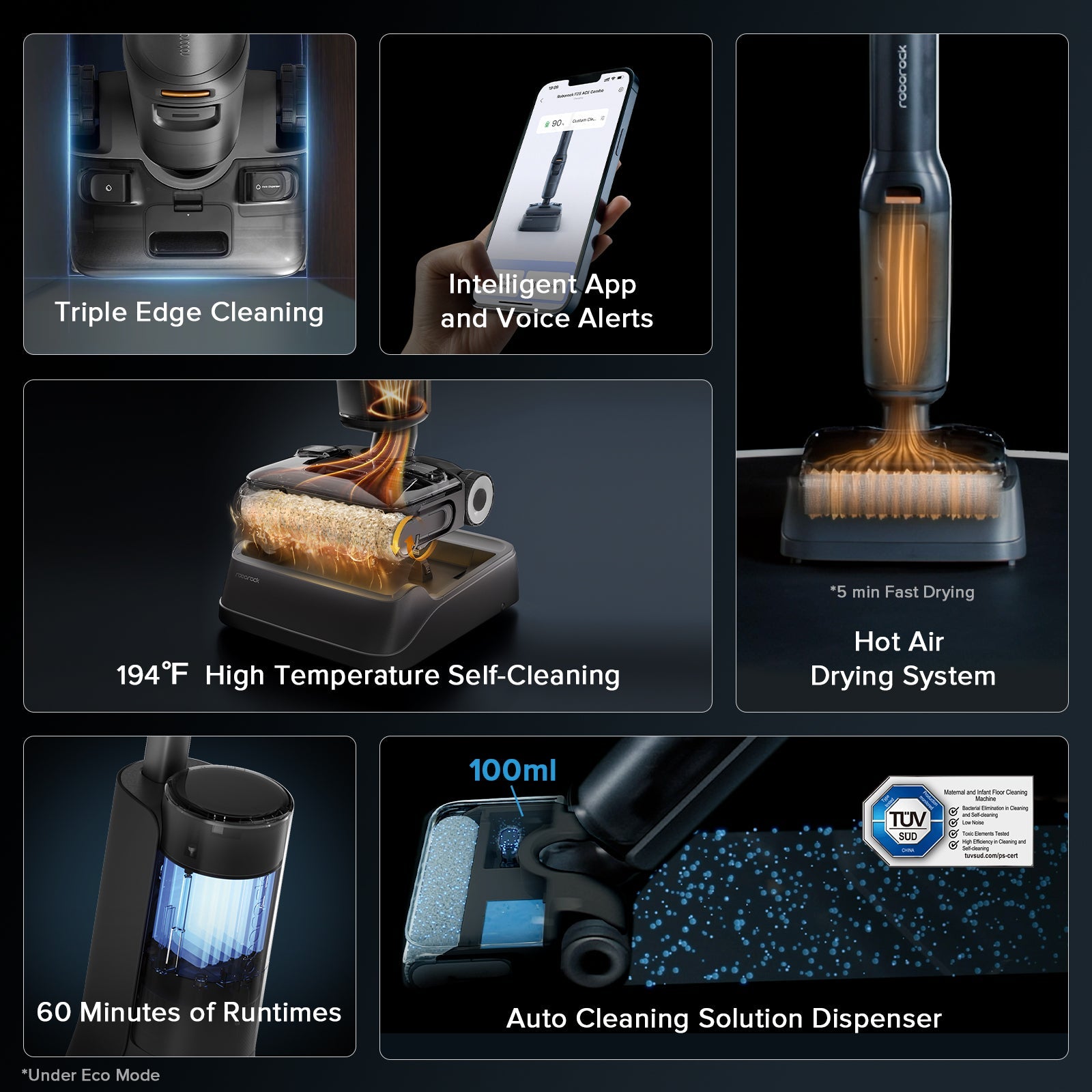 Wet/dry vacuum system feature collage with self-cleaning brush and drying tool