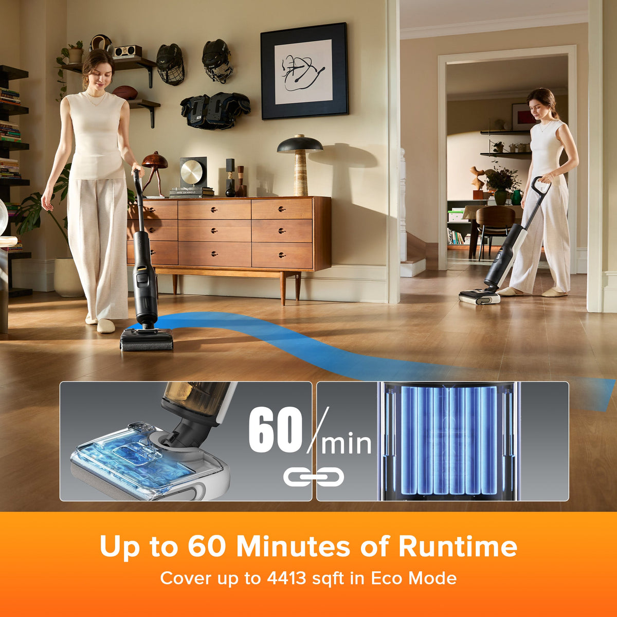 Wet and dry stick vacuum with floor nozzle, dark gray/black body