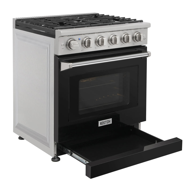 Kostch 30-Inch Propane Gas Range with 5 Burners & 4.55 Cu. Ft. Convection Oven in Black (KOS-30RG03MLP-B)