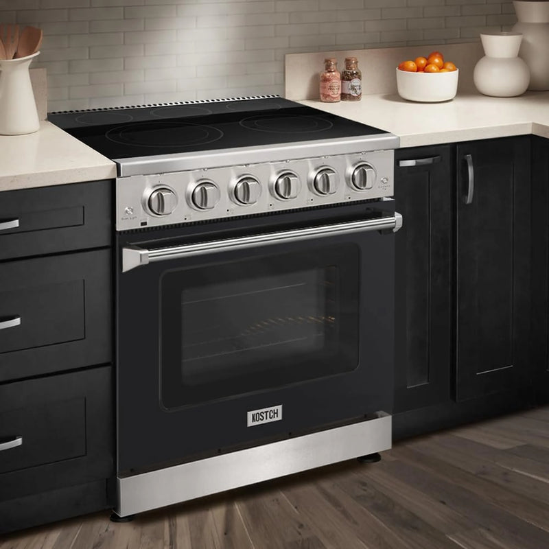 Kostch 30-Inch Glass Top Electric Range with 5 Burners & 4.55 Cu. Ft. Convection Oven in Black (KOS-30RE06H-B)