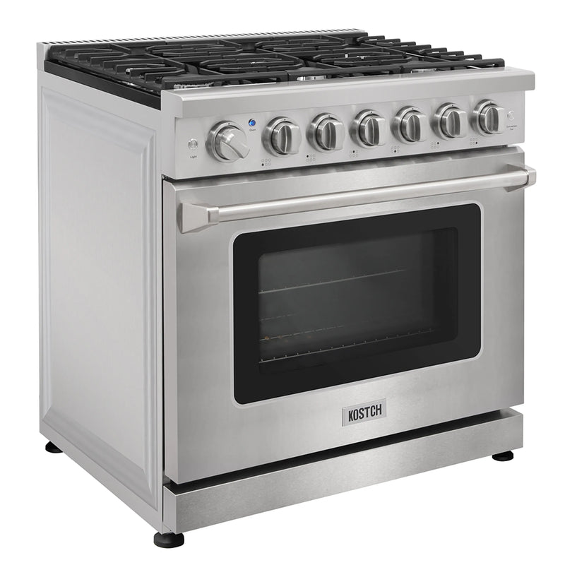 Kostch 36-Inch Propane Gas Range with 6 Burners & 6.0 Cu. Ft. Convection Oven in Stainless Steel (KOS-36RG03MLP-S)