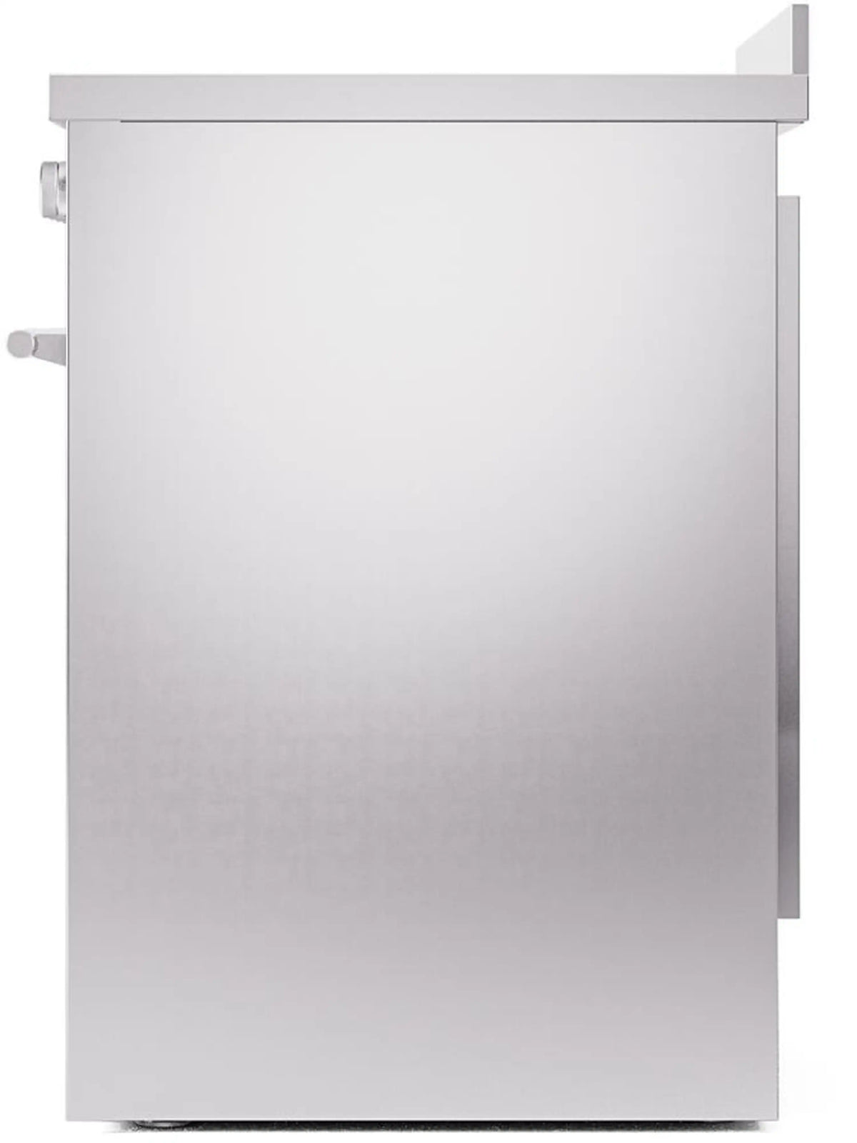 Stainless range side panel with smooth finish and visible mounting hardware