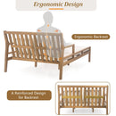 Parrot Uncle Outdoor Patio Daybed with Four Pillows, Wooden Outdoor Bed with Curved Armrests for Poolside, Backyard, Garden