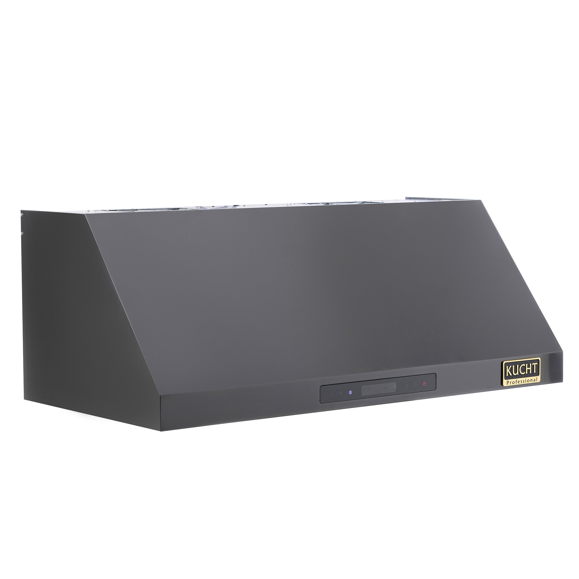 Under-cabinet range hood with dark titanium sloped baffle and front control panel