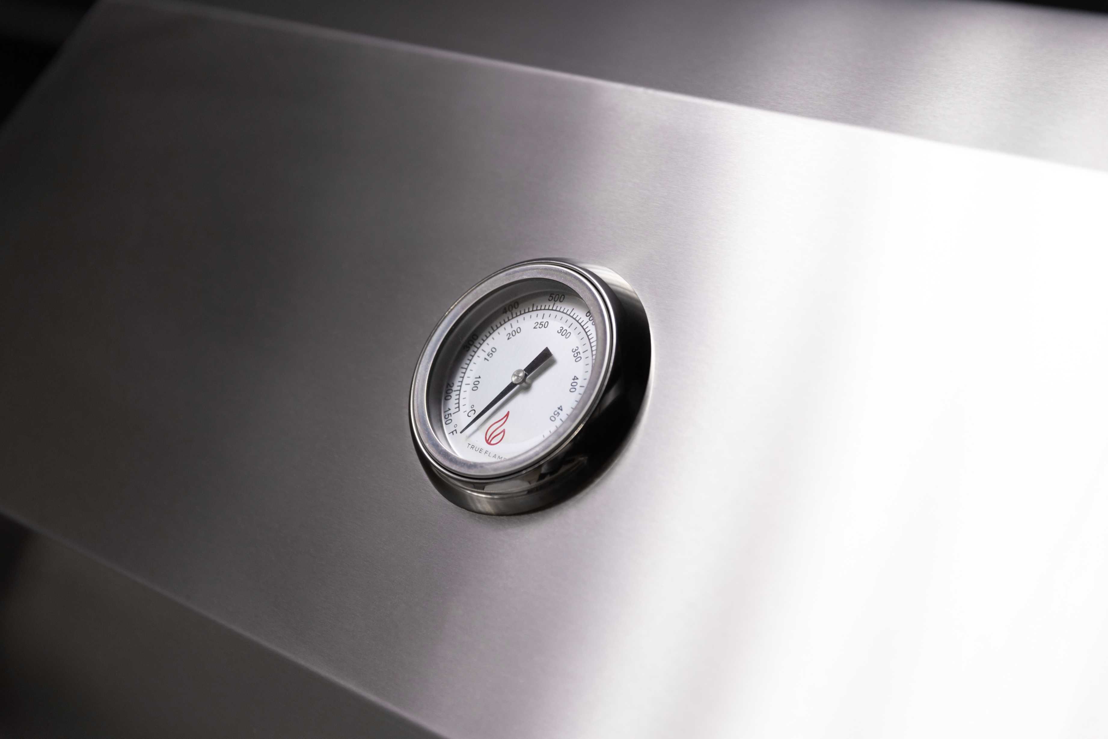 Stainless grill lid thermometer gauge with black bezel