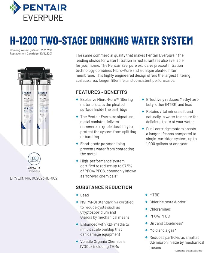 Two-stage H-1200 drinking water system replacement filter cartridges, two-pack
