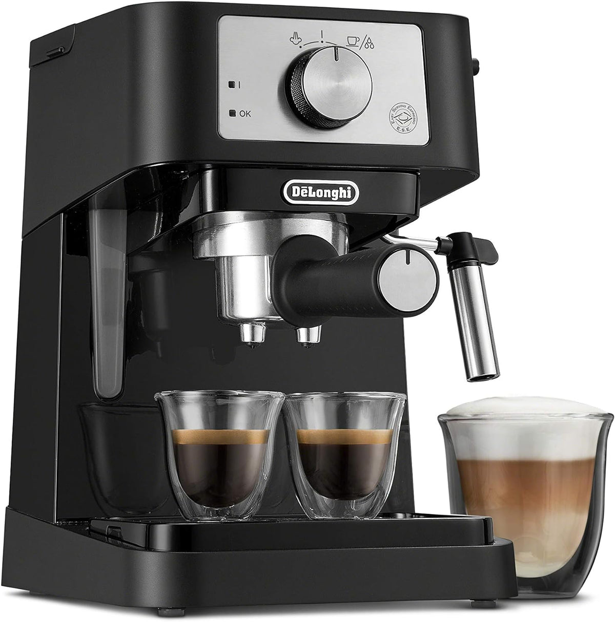 De'Longhi Stilosa 15 bar pump espresso machine with frothing wand and two glass cups
