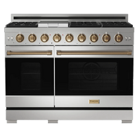 Gordon Ramsay by Thor Kitchen 48-Inch Professional Propane Gas Range with 6.8 Cu. Ft. Double Oven in Stainless Steel with Bronze Trim (RSG48ELP-BRZ)