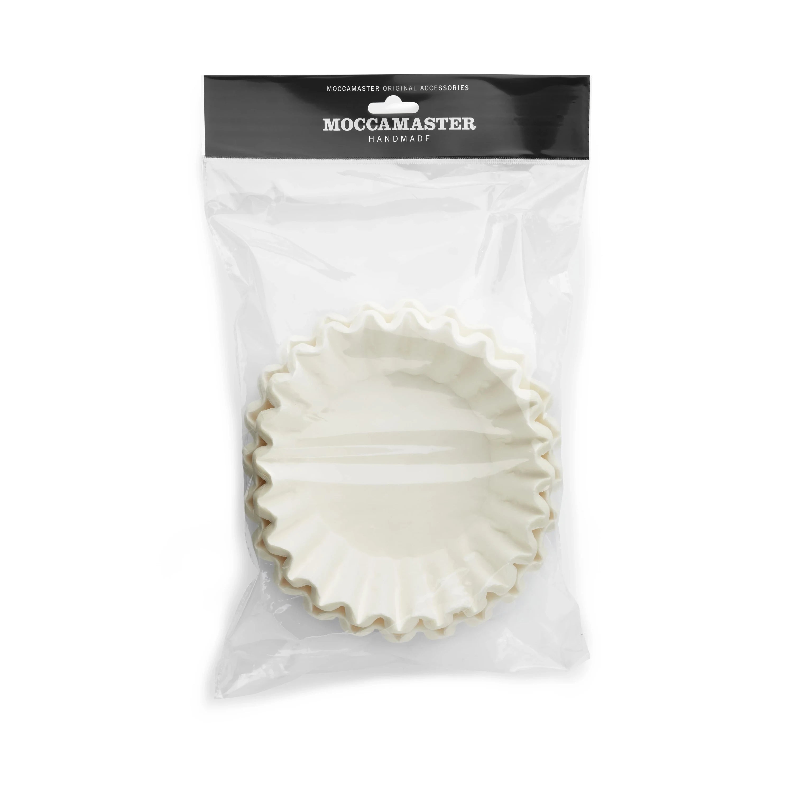 Moccamaster paper coffee filters pack, white pleated basket filters in clear bag