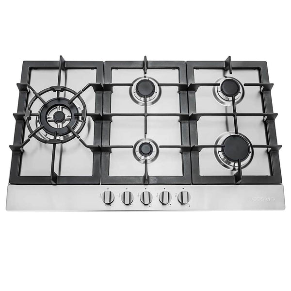 Cosmo 30-Inch Gas Cooktop with 5 Brass Burners in Stainless Steel (COS-850SLTX-E)