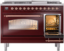 ILVE Nostalgie II 48-Inch Freestanding Natural Gas Dual Fuel Range in Burgundy with Copper Trim (UP48FNMPBUP)