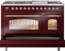 ILVE Nostalgie II 48-Inch Freestanding Natural Gas Dual Fuel Range in Burgundy with Copper Trim (UP48FNMPBUP)