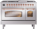 ILVE Nostalgie II 48-Inch Freestanding Natural Gas Dual Fuel Range in Stainless Steel with Copper Trim (UP48FNMPSSP)