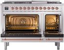 ILVE Nostalgie II 48-Inch Freestanding Natural Gas Dual Fuel Range in Stainless Steel with Copper Trim (UP48FNMPSSP)