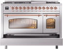 ILVE Nostalgie II 48-Inch Dual Fuel Freestanding Range in Stainless Steel with Copper Trim (UP48FNMPSSPLP)