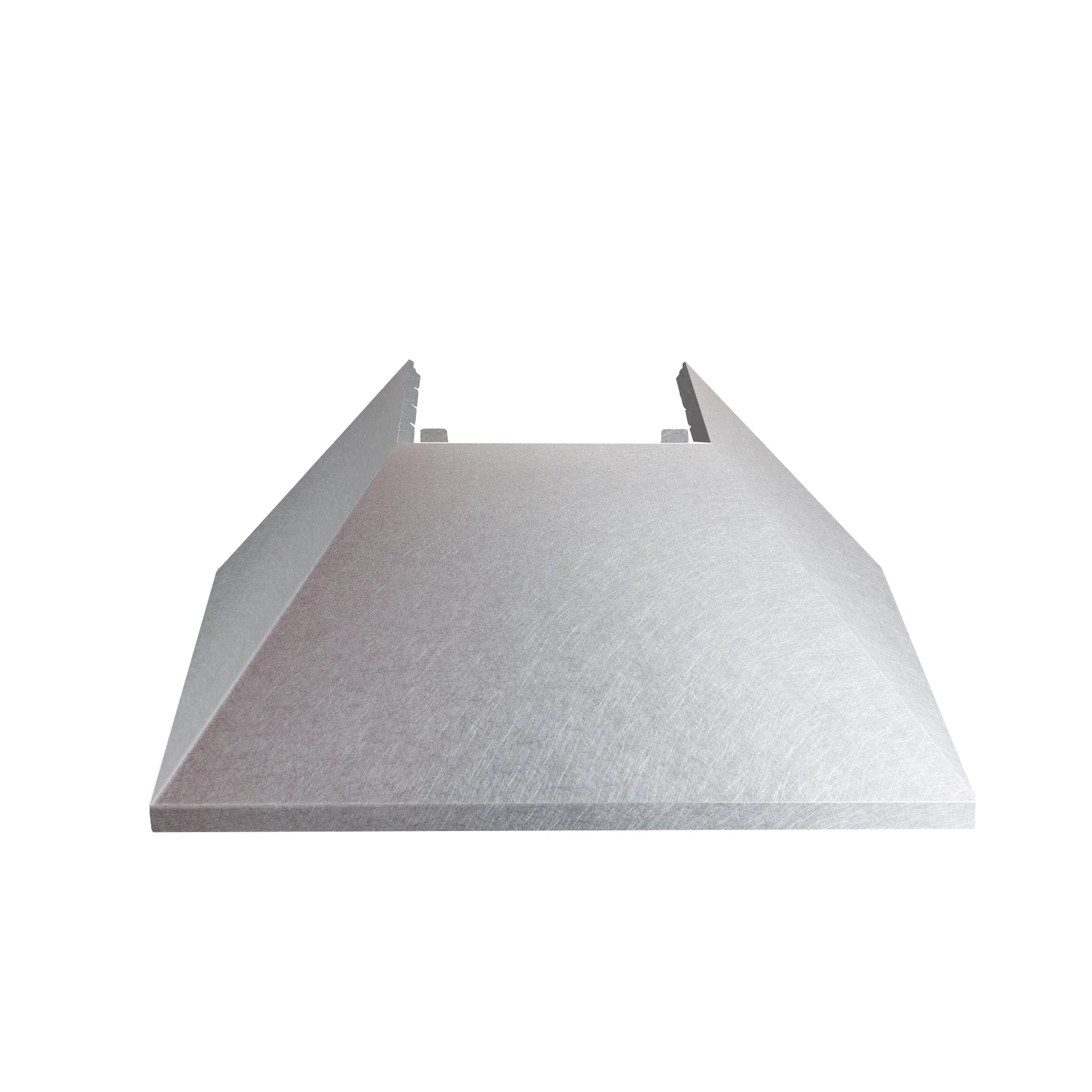Wall-mount range hood canopy with chimney flue, satin stainless steel