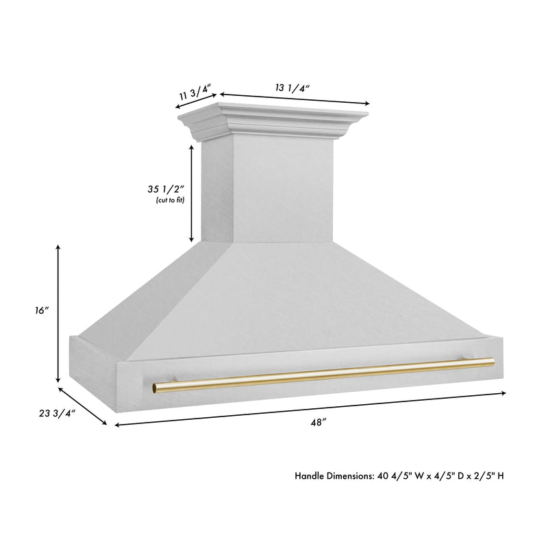 ZLINE 48-Inch Autograph Edition Kitchen Package - Dual Fuel Range, Wall Mount Range Hood and Dishwasher in DuraSnow Stainless Steel with Gold Accents (3AKPR-RASRHDWM48-G)