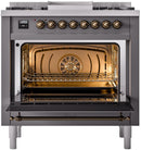 ILVE Nostalgie II 36-Inch Freestanding Natural Gas Dual Fuel Range in Matte Graphite with Bronze Trim (UP36FNMPMGB)