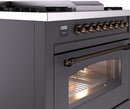 ILVE Nostalgie II 36-Inch Freestanding Natural Gas Dual Fuel Range in Matte Graphite with Bronze Trim (UP36FNMPMGB)