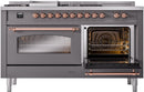 ILVE Nostalgie II 60-Inch Natural Gas Dual Fuel Range with 7 Burners, Griddle, & French Top with Triple Glass Door Oven in Matte Graphite with Copper Trim (UP60FSNMPMGP)