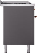 ILVE Nostalgie II 60-Inch Natural Gas Dual Fuel Range with 7 Burners, Griddle, & French Top with Triple Glass Door Oven in Matte Graphite with Copper Trim (UP60FSNMPMGP)