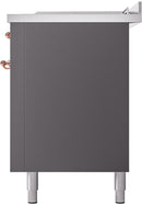 ILVE Nostalgie II 60-Inch Natural Gas Dual Fuel Range with 7 Burners, Griddle, & French Top with Triple Glass Door Oven in Matte Graphite with Copper Trim (UP60FSNMPMGP)